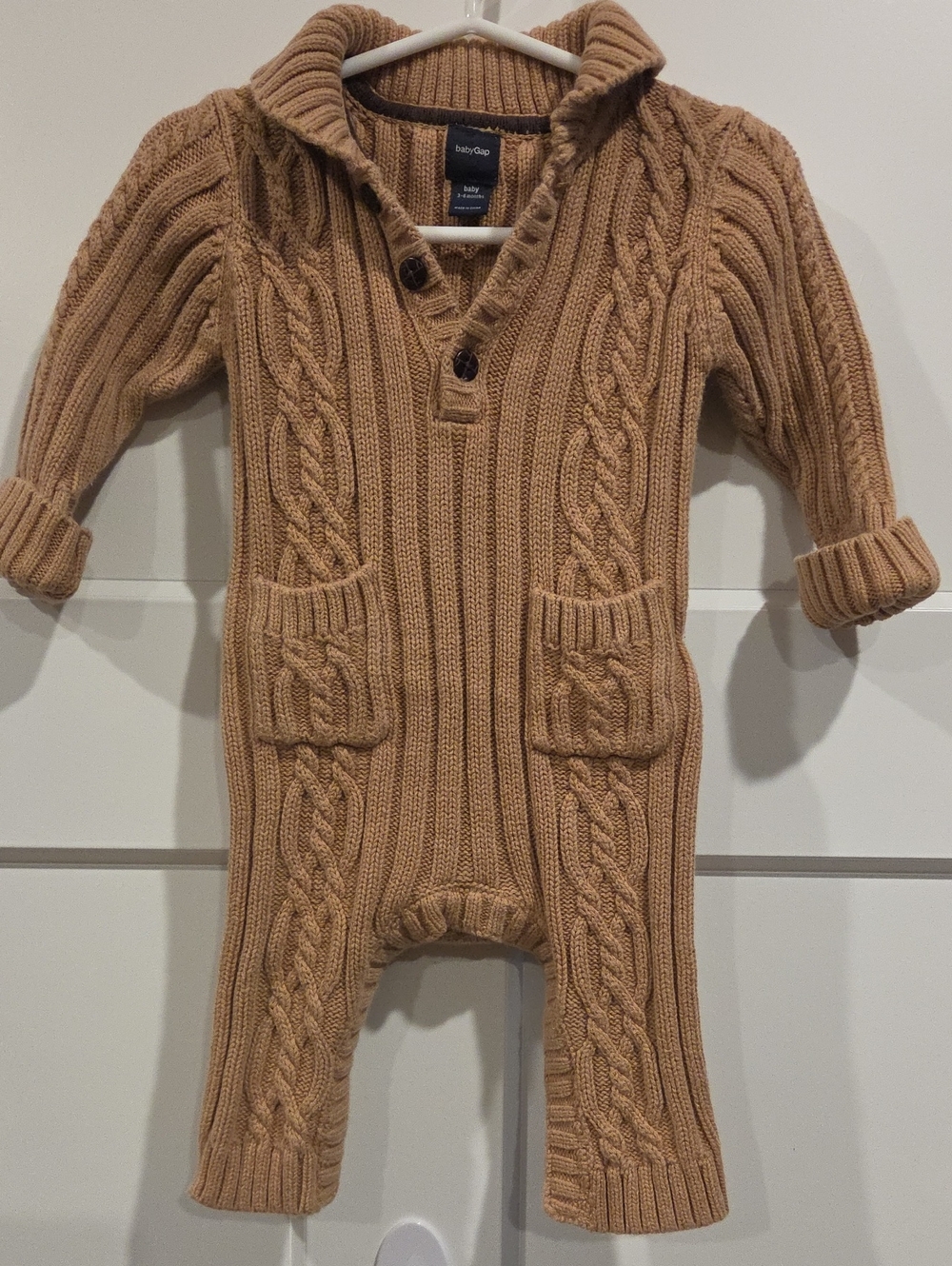 Baby GAP Camel Cable-Knit Hooded Baby One-Piece